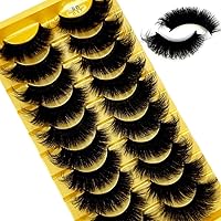 HBZGTLAD 10 Pairs Faux Mink Lashes Multipack Mink Lashes Fluffy False Eyelashes 22mm Full Wispy Lashes 8D Volume Curly Fake Eyelashes (8D037)