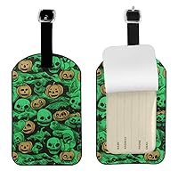 Green Ghost Horror Halloween Pumpkin Printed Leather Luggage Tag Luggage Identification Tag Travel Accessories
