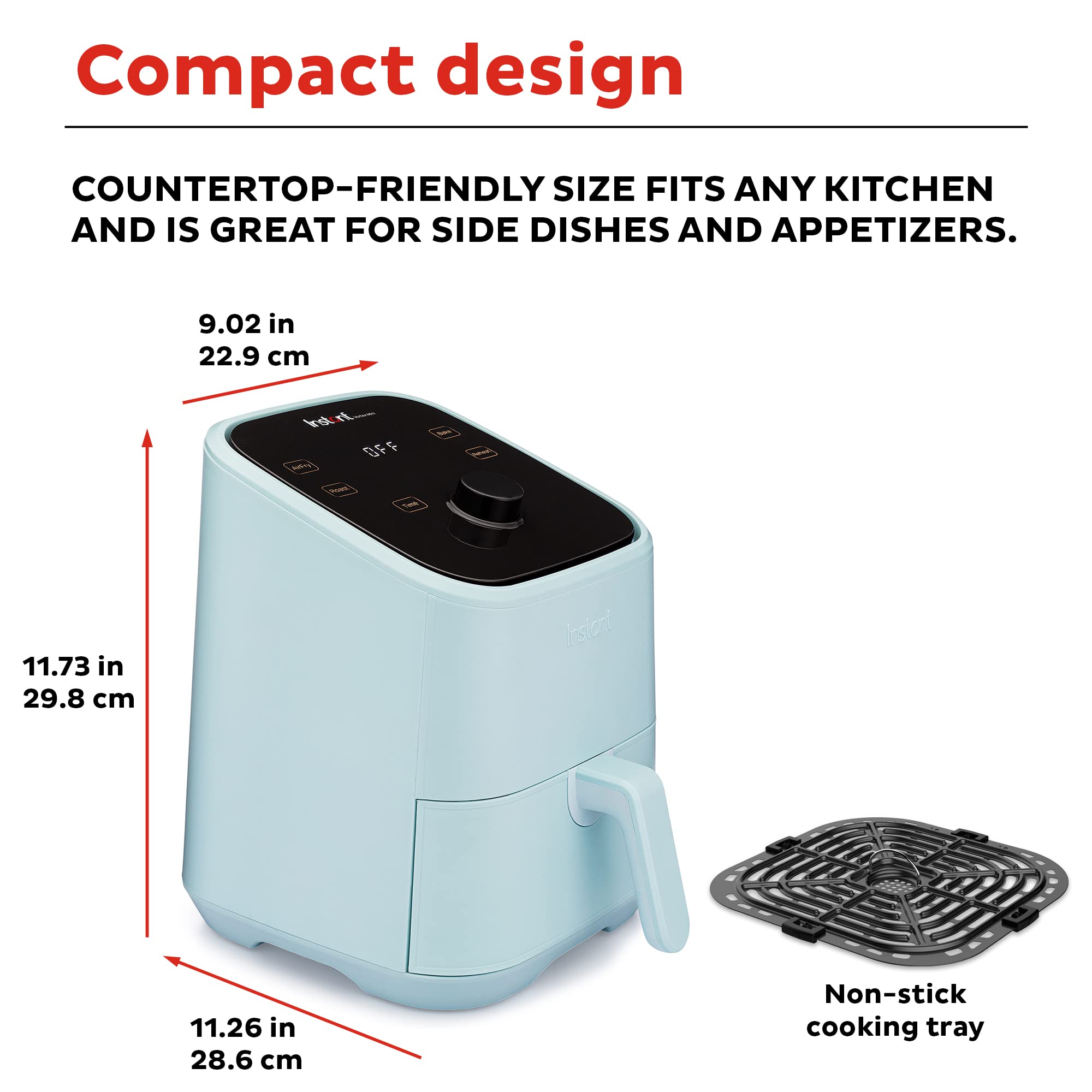 Instant Vortex 4-in-1, 2-QT Mini Air Fryer Oven Combo, From the Makers of Instant Pot with Customizable Smart Cooking Programs, Nonstick and Dishwasher-Safe Basket, App with over 100 Recipes, Aqua