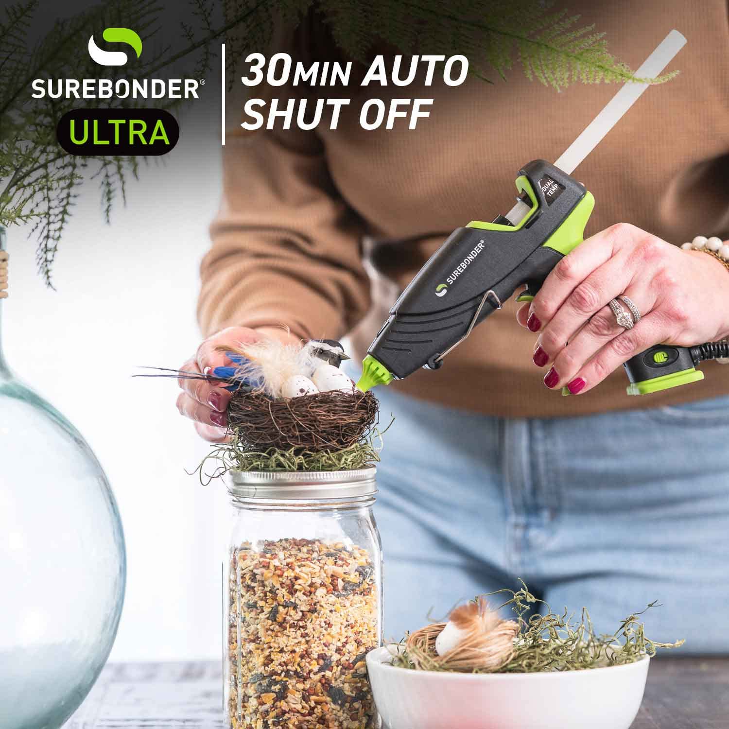 Surebonder Auto Shut Off Hot Glue Gun, Dual Temperature, 1.5X Power of Full Size Glue Guns, Easy-Adjust Temp for Multiple Projects (Ultra Series DT-360F)