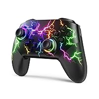 Switch Controller Compatible with Switch/Switch Lite/Switch OLED/Windows/iOS/Android, RGB Lightning Programmable 1000mAh Wireless Switch Pro Controller with One Key Pairing Wake Up Turbo Vibration