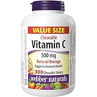 Vitamin C, 300 Chewable Orange Tablets, 500 mg of Vitamin C Per Tablet, Bones, Teeth, Immune and Antioxidant Support
