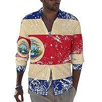 Costa Rica Retro Flag Mens Long Sleeve Shirts Casual Button Down Lapel T-Shirt Summer Beach Tee Tops