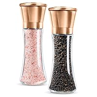 Premium Salt and Pepper Grinder Set of 2- Brushed Pepper Mill and Salt Mill, 6 Oz Glass Tall Body, 5 Grade Adjustable Ceramic Rotor- Salt and Pepper Shakers by Levav (Copper)
