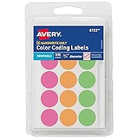 Avery Color-Coding Removable Labels, 3/4 Inch Round Labels, Assorted Neon Colors, Non-Printable, 315 Dot Stickers Total (6733)