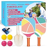 Pickleball Paddles - Fiberglass Pickleball Paddles Set of 2, USAPA Approved Pickle Ball Rackets 2 Pack with 4 Pickleball Balls, 1 Pickleball Net Bag, Paddles Ball Set for Beginners