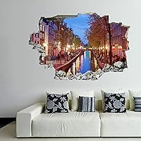 3D Self-adesive Removable Break Through The Wall Vinyl Wall Stickers/Murals Art Decals Stickers The Amsterdam Red Light District is Located at Dusk, North Holland 24 x 16 Inch Wall Decor for Kids, Ma