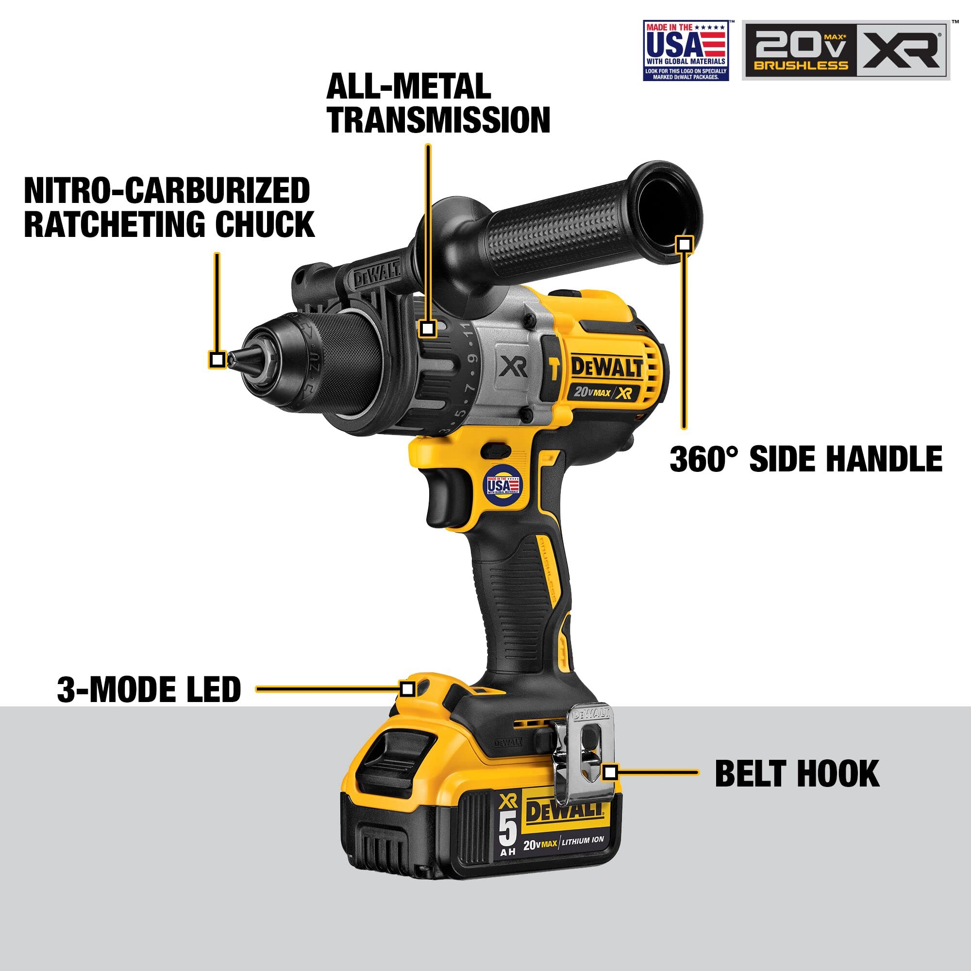DEWALT 20V MAX XR Hammer Drill Kit, Brushless, 3-Speed, Cordless (DCD996P2)