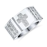 Bling Jewelry Personalize Greek Key Geometric Pave CZ Accent Cubic Zirconia Cross Men's Rectangle Signet Statement Band Ring For Men .925 Sterling Silver or Stainless Steel