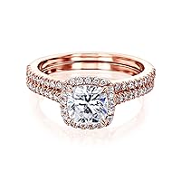 Kobelli Cushion Cut Lab Grown Diamond Halo Bridal Set 14k White Gold (DEF/VS)