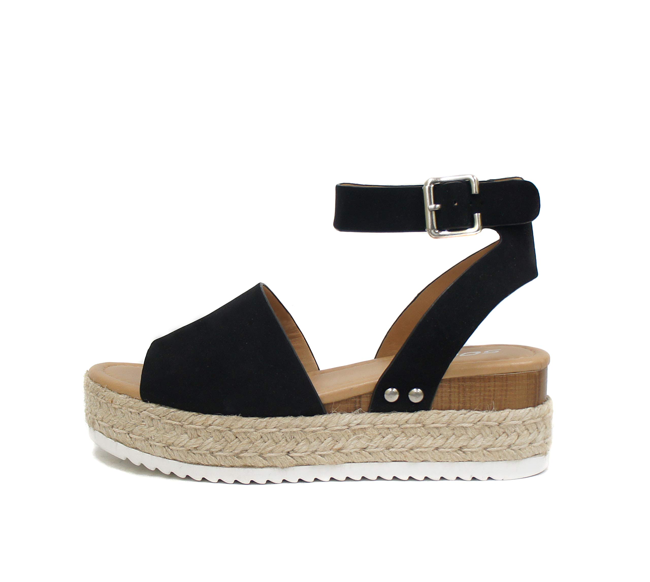 Soda Women's Topic Open Toe Buckle Ankle Strap Espadrille Synthetic sandals