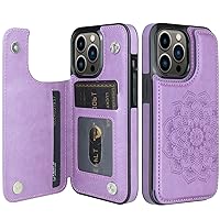 Nvollnoe for iPhone 13 Pro Case with Card Holder Heavy Duty Protective Premium Leather RFID Blocking Shockproof Slim Credit Card Slot Wallet Case for iPhone 13 Pro for Women&Girls(Purple Floral)