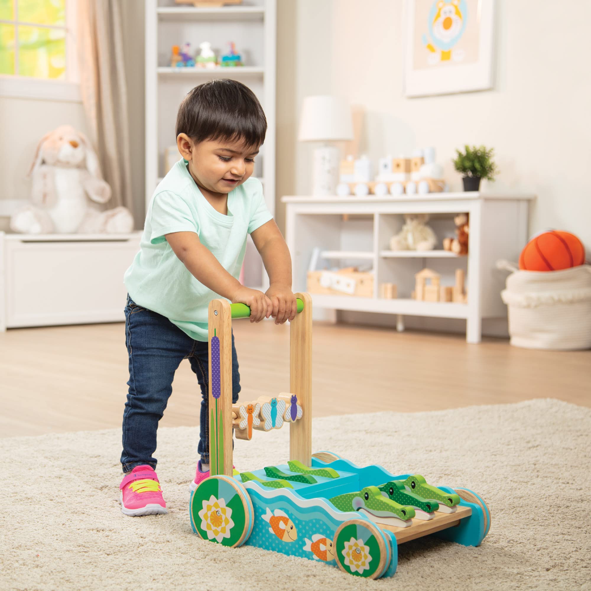 Melissa & Doug First Play Chomp and Clack Alligator Wooden Push Toy and Activity Walker - Pretend Play Developmental Baby Push Walker Toy For Toddlers Ages 1+, 1 EA