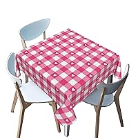 Watercolor Buffalo Check Plaid Tablecloth Square,love theme,Stain and Wrinkle Resistant Table Cloth Square Table Cover Overlay Cloth,for Dining Table, Buffet Parties and Camping（pink，52 x 52 Inch）