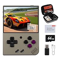 Miyoo Mini Plus, Retro Gaming Console with 64G Memory Card, 3.5-inch IPS Screen, 3000mAH Long Endurance Battery，with Storage Case, Support 10000+ Games (Gray 64G)