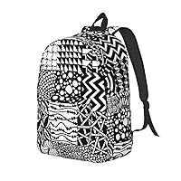 Canvas Backpack For Women Men Laptop Backpack Black And White Pattern Travel Daypack Lightweight Casual Backpack