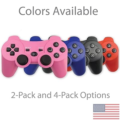 Bek Controller replacement for PS3 Controller Wireless Remote Gamepad, Thumb Grips, Double Shock 3 Vibration, Motion Sensors, Rechargeable Battery, compatible with Sony Playstation 3 Color (Blue)