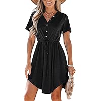 CUPSHE Women Drawstring Button Front V-Neck Mini Dress Summer Casual Short Sleeve Day Dresses