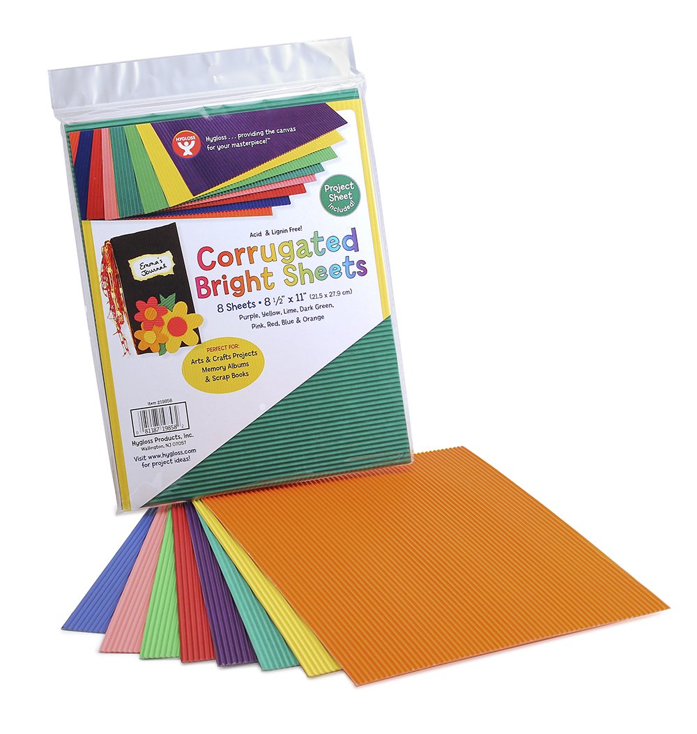 Hygloss Products Corrugated Cardboard in Assorted Colors - 8.5” x 11” Inches Corrugated Bright Sheets - 8 Sheets per Pack