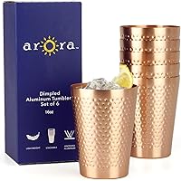 ARORA Aluminum Cups, Metal Anodized Hammered Copper color Tumbler Set of 6, Handcrafted Cold-Drink Cups for Cocktail Drink, Beer Bar Party Gifts ,16oz