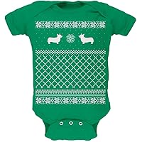 Corgi Ugly Christmas Sweater Kelly Green Soft Baby One Piece