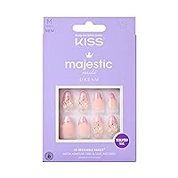 KISS Majestic, Press-On Nails, Nail 2G Glue included, Maestro', Light Pink, Medium Size, Almond Shape, Includes 30 Nails, 2 Manicure Stick, 1 Mini File, 2 Prep Pad, 2 Adhesive Tabs, Instruction Sheet