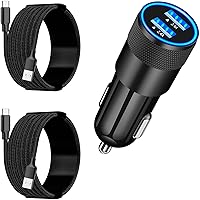 [Apple MFi Certified] iPhone 15 Car Charger Fast Charging, BARMASO 4.8A USB Rapid Car Charger Cigarette Lighter+2Pack USB-C Type-C Braided Cable for iPhone 15 Plus/15 Pro/15 Pro Max, iPad Pro/Air/Mini