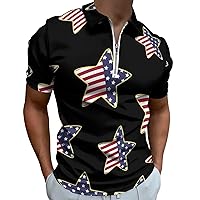 American Flag Star Mens Polo Shirts Quick Dry Short Sleeve Zippered Workout T Shirt Tee Top