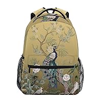 ALAZA Peacock and Peonies Backpack for Women Men,Travel Trip Casual Daypack College Bookbag Laptop Bag Work Business Shoulder Bag Fit for 14 Inch Laptop