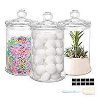 3 Pack Glass Apothecary Jars with Lids, 25oz Clear Bathroom Accessories Canisters Storage Organizer, Cotton Ball Holder Containers, Glass Jars for Bathroom, Vanity, Laundry Room