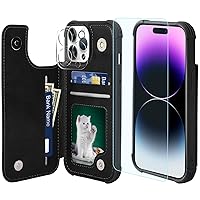VANAVAGY Wallet Case Compatible for iPhone 15 Pro Max for Women and Men with Credit Card Holder,Rfid Leather Flip Folio Phone Cover Fits Magnetic Car Mount and Stand with Screen Camera Protector,Black