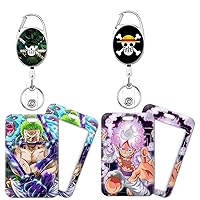 Fight Anime Retractable Badge Reels (2 Pack) with Cool Name Tag Badge Holder (2 Pack) Cartoon ID Badge Holders Nursing Badge Reel Badge Clip for Teens Kids