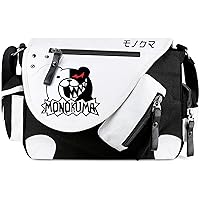 Anime Monokuma Canvas Messenger Bag Flap Synthetic Leather Satchel Shoulder Crossbody Schoolbag Black