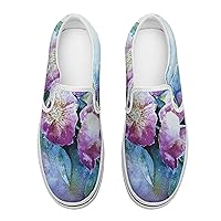 Watercolor Flowers Women's Slip on Canvas Non Slip Shoes for Women Skate Sneakers (Slip-On)