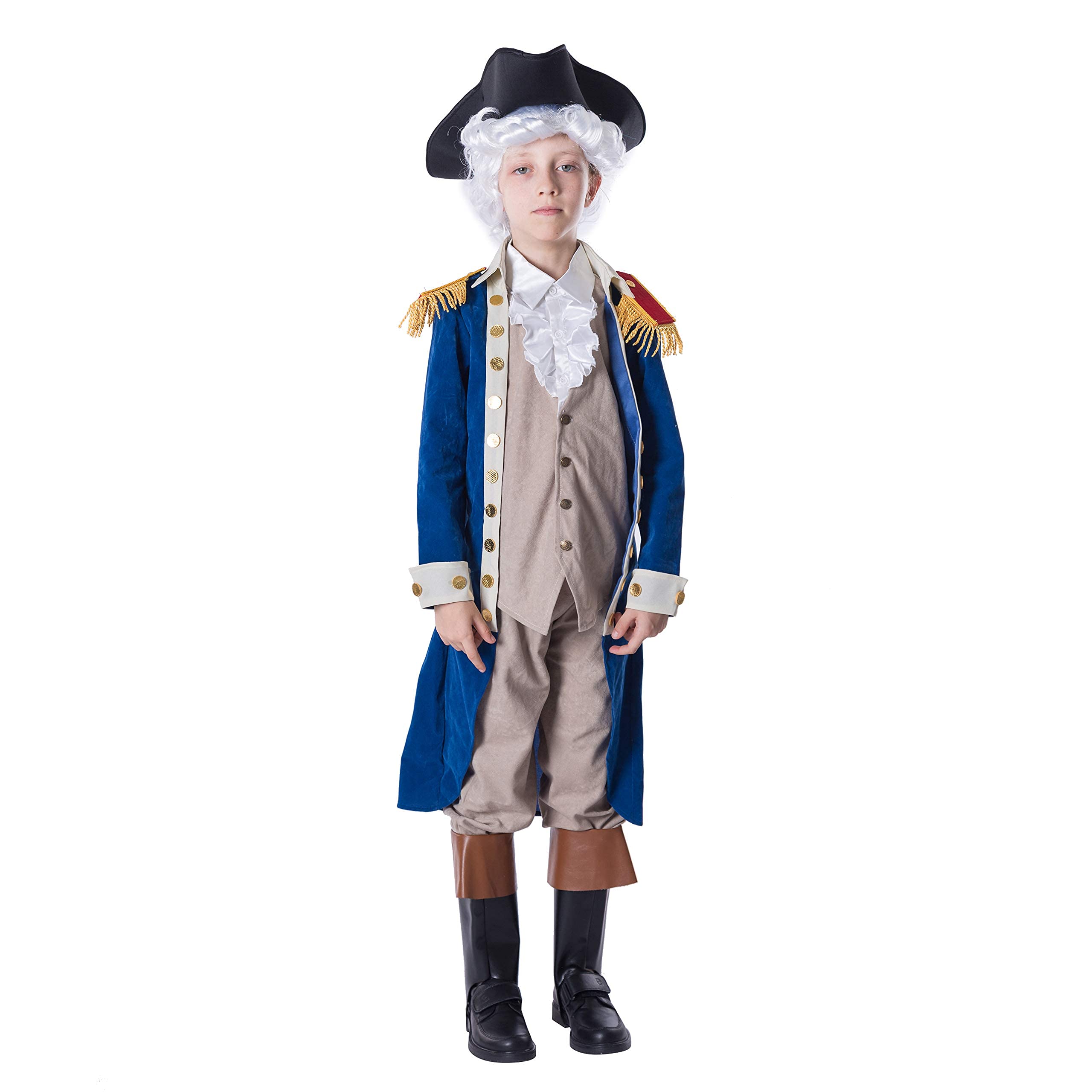 Spooktacular Creations George Washington Colonial Boys Costume Set with Wig and Hat for Halloween Dress Up Party