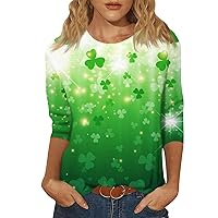 Funny Tshirts Shirts for Women, Women's Fashionable Casual Three Quarter Sleeve St.Patrick's Day Printed Collar Pullover Top