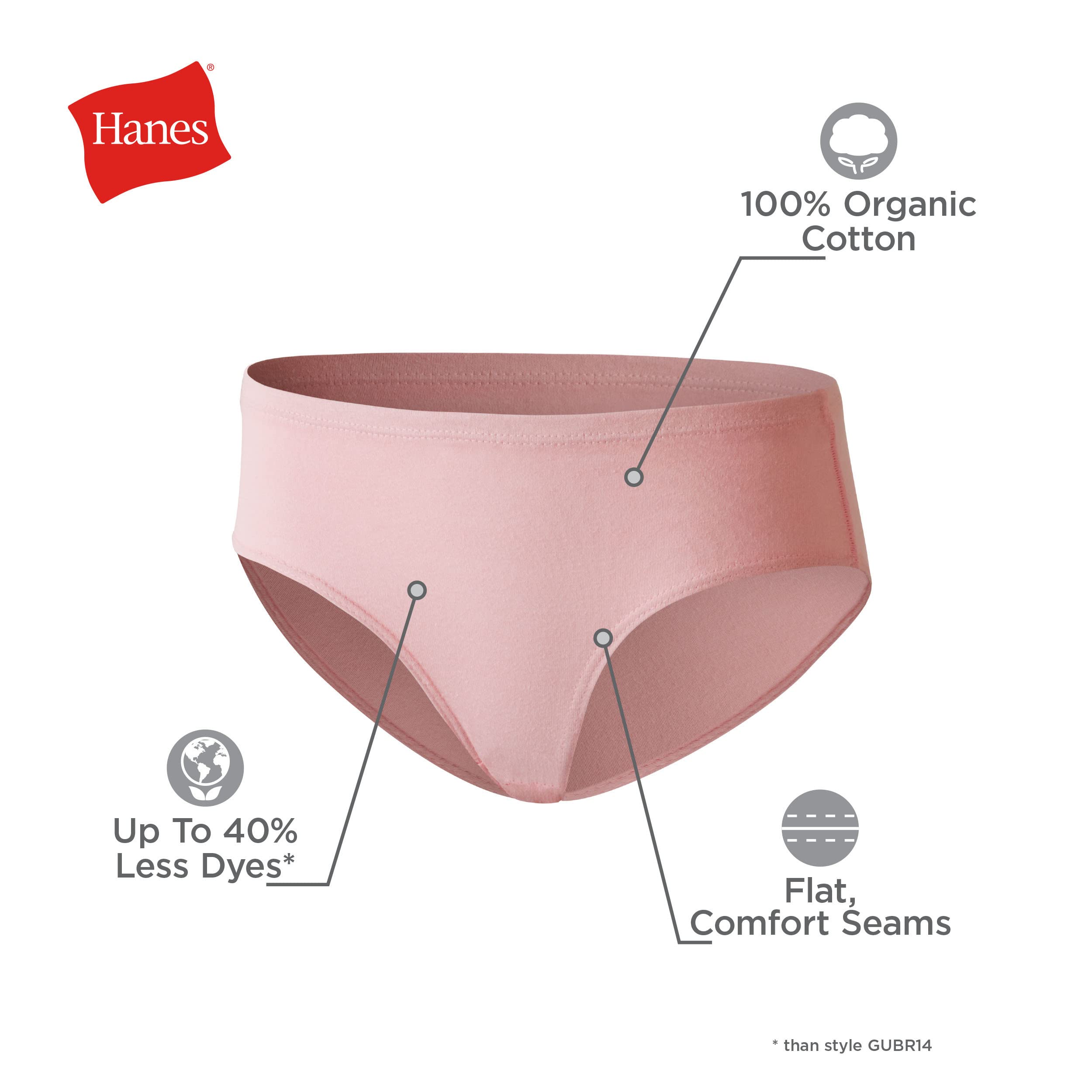 Hanes Ultimate Girls' Underwear, Pure Comfort Organic 100% Cotton Panties, Briefs & Hipsters, 8-Pack