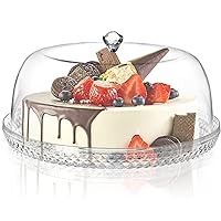 AVLA Acrylic Cake Plate with Dome, 13 Inch Cake Stand with Cover, Diamond Pattern Serving Platter with Lid for Display, Party, Entertaining, Diamond Shaped Handle