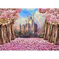 Castle Backdrop 7x5ft Spring Pink Sakura Flowers Washable Polyester Photography Background Wedding Birthday Party Princess Photo Studio Props