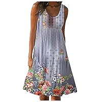 XJYIOEWT Pink Dress,Women Spring and Summer Sleeveless Round Neck Printed Casual Skirt Vacation Beach Skirt Casual Summ