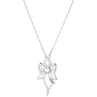 Amazon Collection Two-Tone Sterling Silver and Rose Gold Over Sterling Silver Angel with Heart Pendant Necklace, 18
