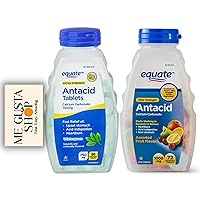 Equate Extra Strength Antacid Chewable Wintergreen Tablets, 750 mg, 96 Ct (Pack of 01) + Equate Ultra Strength Antacid Chewable Fruit Tablets1000 mg, 72 Ct (Pack of 01) Bundle with Me Gustas Sticker