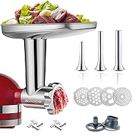 Stainless Steel Food Grinder Attachment for KitchenAid Stand MixerDurable Meat Grinder, Including 3 Sausage Stuffer Dishwasher Safe Attachment Suitable