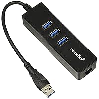 Rocstor Y10A179-B1 Premium 3 Port Portable USB 3.0 Hub with Gigabit Ethernet 10/100/1000– External Portable 3 Port USB Hub with GbE Adapter - Built-in Cable - USB, Black