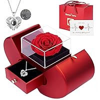 Preserved Real Rose with I love you Necklace 100 Languages, Gifts for Girlfriend, Women, Mom, Wife, Gifts Idea on Christmas, Valentine's Day, Mother's Day, Birthday, Anniversary, Thanksgiving