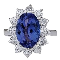 4.74 Carat Natural Blue Tanzanite and Diamond (F-G Color, VS1-VS2 Clarity) 14K White Gold Luxury Engagement Ring for Women Exclusively Handcrafted in USA