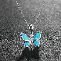 TOMYEUS Insect Jewlery Silver Blue Opal Butterfly Pendant Necklace With Chain For Gift-Blue