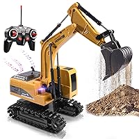 Construction Excavator Toy - Kids Toy Engineering Digger Truck, Remote Control Rechargable Hydraulic Car for 3 4 6 7 8 Year Old Boys Girls, Educational Toys for Kids & Children