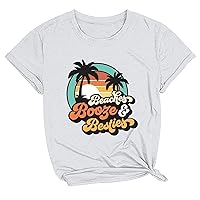 Summer Beacher T-Shirts Women Palm Trees Graphic Funny Letter Print Tees Short Sleeve Crewneck Casual Vacation Shirt