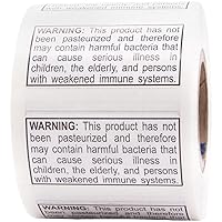 Not Pasteurized Warning Labels .75 x 1.5 Inch 500 Adhesive Stickers